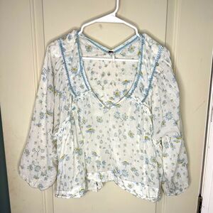 Free People Never a Dull Moment Cropped Gauze Oversized Shirt XS